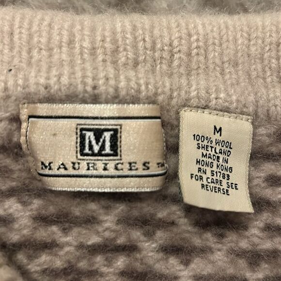 Maurice’s vintage Shetland wool zip up tan, brown and black sweater - Picture 3 of 4